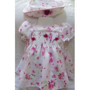  Baby Girl 6 9 Months, White with Pink Flowers 2 Piece Summer Dress 