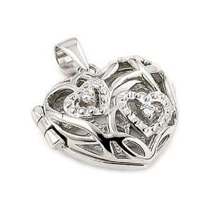 Heart Shape Locket Sterling Silver Pendant With 2 Cut Out Cz Hearts