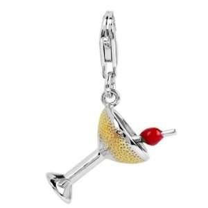  Martini Glass Charm with Lobster Clasp Enamel Cherry and 18k Yellow 