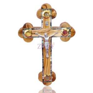  22cm Orthodox Wall Olive Wood Cross Mother Of Pearl Inlaid 