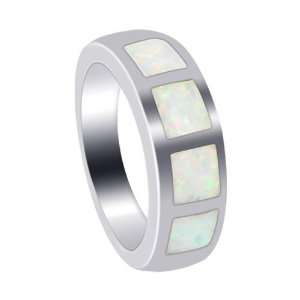Sterling Silver 7mm Front Created White Opal Inlay Polish Finished 4mm 
