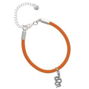 Medium Silver Antiqued Snake Charm on an Orange Malibu Charm Bracelet