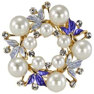    Leaves Wreath Venetian Pearl Brooch Pin   Blue Dahlia Jewelry