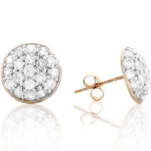  10k Real Solid Gold Cluster CZ Large Round Stud Post 