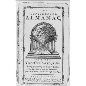  Page from 18th Century almanac,Continental Almanac,1780 