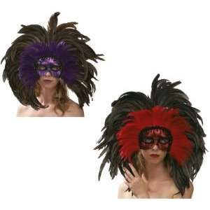   Masquerade Ball Feathered Red And Purple Wall Masks D?cor   2 Sets