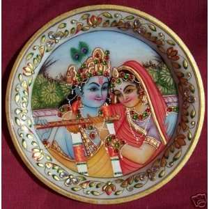  Radha & Krishna, A Elegant Painting on Marble Plate with 