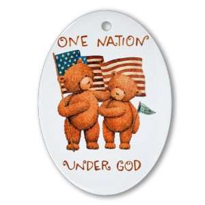  Ornament (Oval) One Nation Under God Teddy Bears with US 