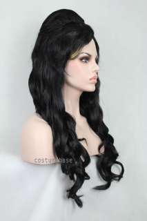 Amy Winehouse Long Black Beehive Wig + FREE Tattoos Set of 9 Guidette 