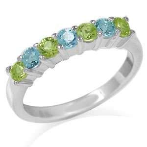 Natural Peridot & Blue Topaz 925 Sterling Silver Journey Ring  