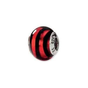 Red & Black Striped, Italian Murano Glass Charm for Reflections 