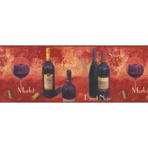  Wallpaper Border Tuscan Red Wine Bottles, Cabernet, Pinot 