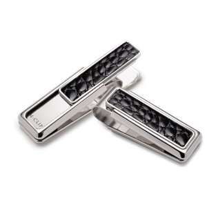   Plated Money Clip with Black American Alligator Inlay