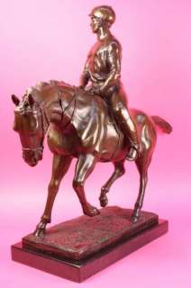 Vintage Bronze Polo Statue Jockey Horse Figure Signed Barye Sculpture 