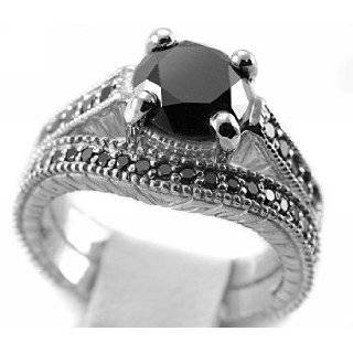  Fancy Black Diamond Engagement Ring/Wedding Band Set 14k 