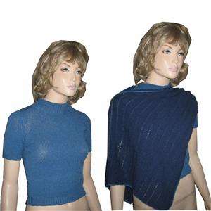 Custom HAND KNIT Pullover Sweater & Poncho Twinset Blue  