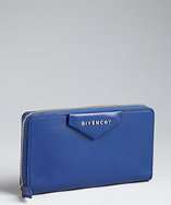 Givenchy blue leather zip around continental wallet style# 319814901