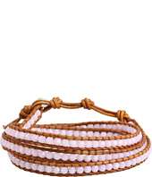 Chan Luu Rose Alabaster Crystal Wrap Bracelet on Natural Brown Leather