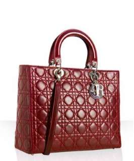 Christian Dior dark red calfskin Lady Dior large tote   up 