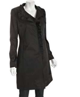 DKNY black cotton Gabriella cascading ruffle coat   up to 70 