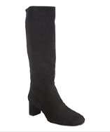 Miu Miu black suede square toe block heeled boots style# 316665501