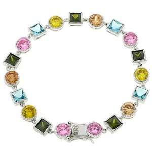 Rhodium Bonded Spring Bracelet with 7 Length and Olive, Peridot, Pink 