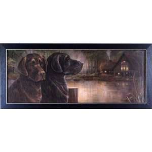   Chocolate Labs Dogs Lake Cabin Decor Framed Print