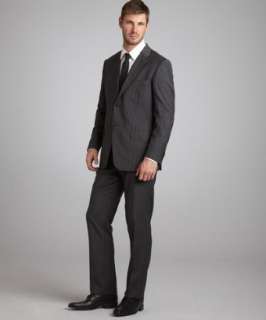 Valentino grey double striped wool 2 button suit with flat front pants 