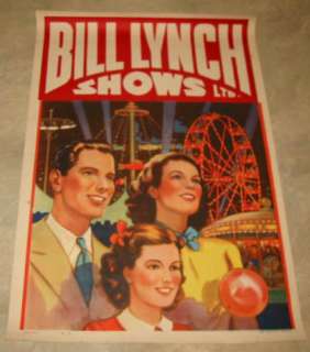Old c.1940s Bill Lynch Shows CARNIVAL / Circus POSTER  