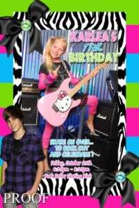 Justin Beiber Neon Zebra Rockstar Birthday Invitations  