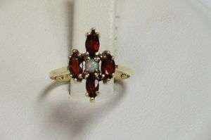 10K Yellow Gold Garnet and Opal Gemstone Cluster Ring  