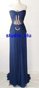   CAVALLI Blue Silk Ruched Jeweled Bustier Corset Dress Gown 42 4 6
