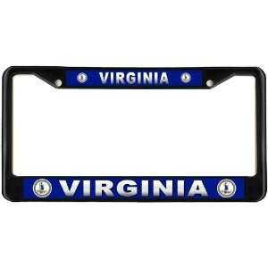  Virginia State Name Flag Black License Plate Frame Metal 