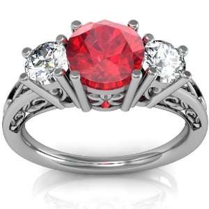   Diamond Engagement Ring Filigree 14K White Gold AGI Certified Jewelry