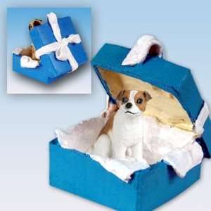  Jack Russell Terrier Blue Gift Box Dog Ornament   Brown 