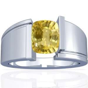  Platinum Cushion Cut Yellow Sapphire Mens Ring Jewelry