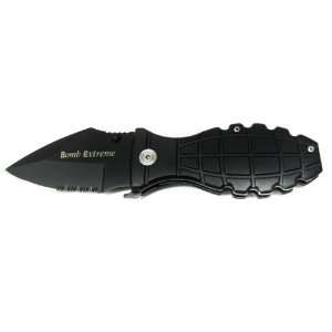  BLACK Bomb Extreme Grenade Serrated Knife 7.5 inch Folding 