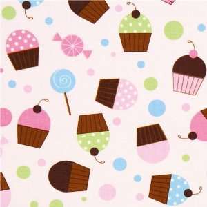  pink fabric with cupcakes lolly cherry Robert Kaufman 