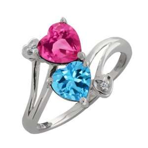   Heart Shape Pink Mystic Topaz and Swiss Blue Topaz 14k White Gold Ring