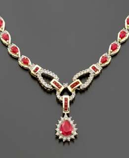 14k Gold Ruby (12 ct. t.w.) & Diamond (1 1/6 ct. t.w.) Toggle Necklace 