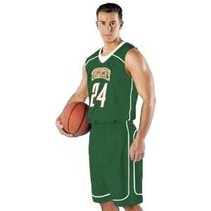Alleson 548PY Youth Mock Mesh Basketball Shorts DG/WH   DARK GREEN 
