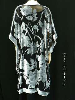 Silk Burnout Velvet Jacket Kimono Duster Silver Black No Fringe Maya 
