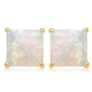   Gold, October Birthstone, Created Opal 7 mm Square Earrings Jewelry