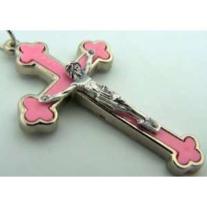  Silver P Crucifix New Born Baby Girl Child Pink Cross 
