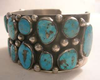 WB STERLING Wide TURQUOISE Navajo Cuff Bracelet 73g  