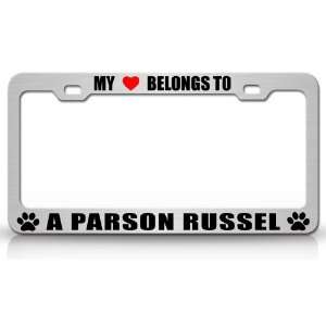 MY HEART BELONGS TO A PARSON RUSSEL Dog Pet Steel Metal Auto License 
