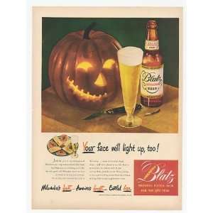  1947 Blatz Beer Bottle Glass Jack O Lantern Halloween 