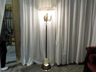 Beautiful Art Deco Floor Lamp Brass & Alabaster w Large Milk Glass 