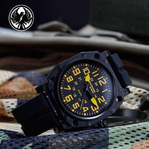   Russian Mens Royale Rubber Strap Yellow Quartz Army Military Watch