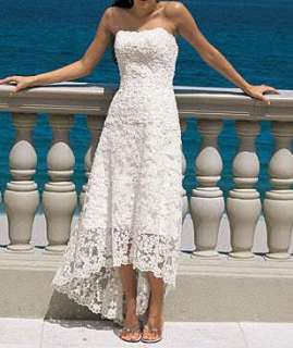 Strapless Lace White Beach Wedding Bridesmaid Prom Evening Party Gown 
